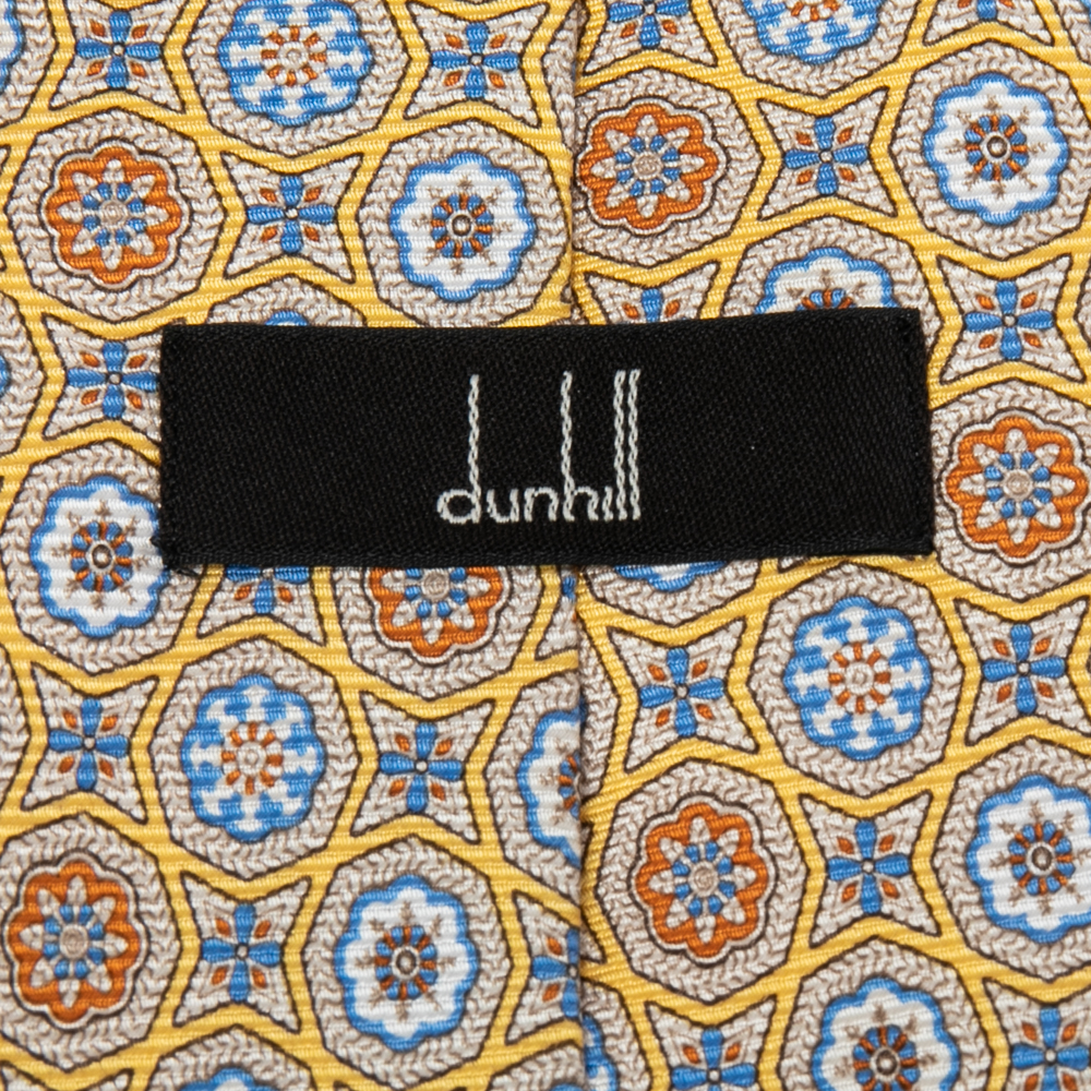 Dunhill Yellow Floral Motif Silk Tie