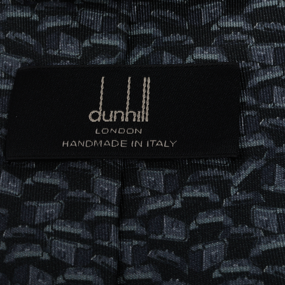 Dunhill Grey & Black Abstract Print Silk Tie