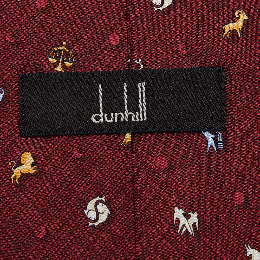 Dunhill Vintage Burgundy Zodiac Print Silk Tie