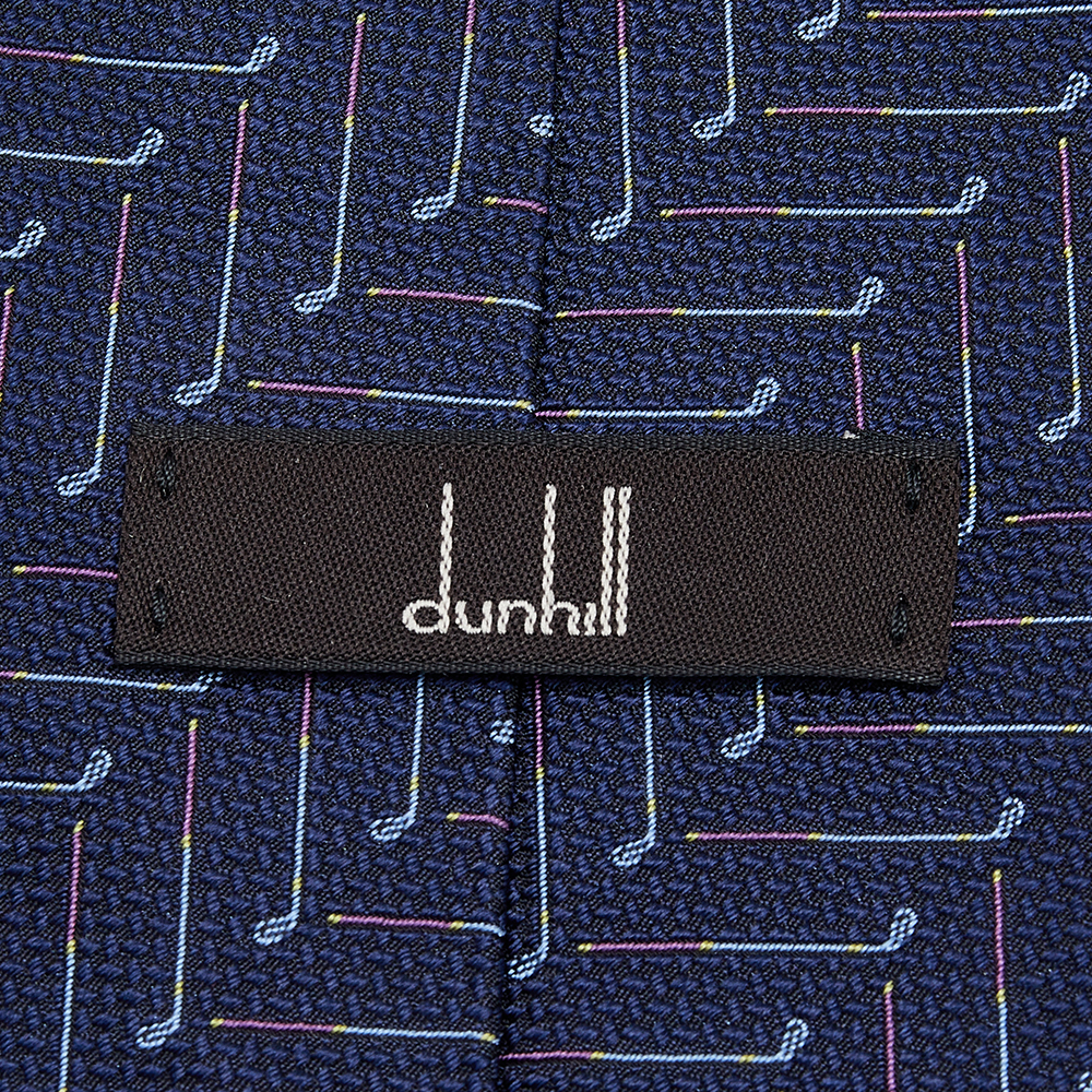 Dunhill Blue Gold Club Motif Jacquard Silk Tie