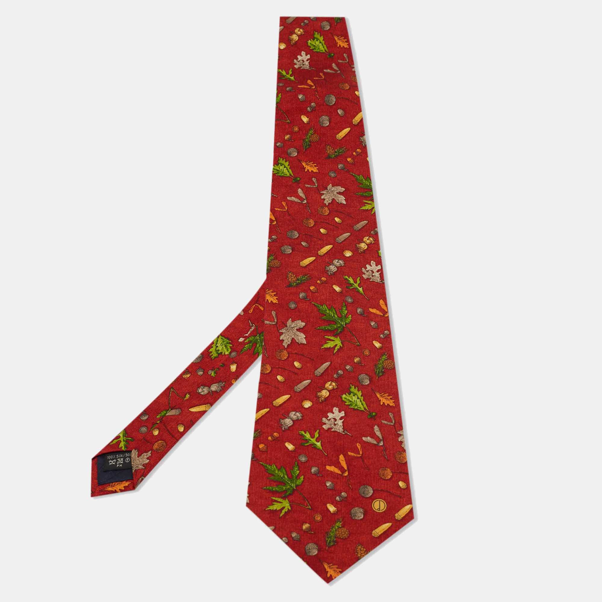 Dunhill Brick Red Autumnal Print Silk Tie