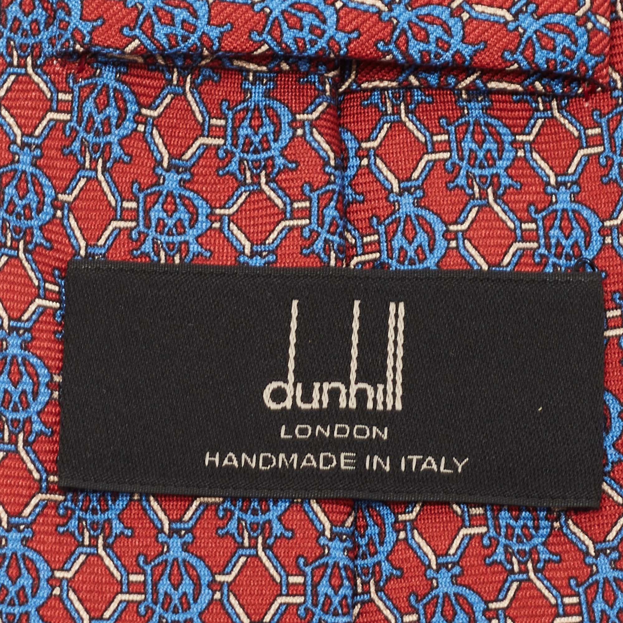 Dunhill Red Square Linked Alfred Dunhill Print Silk Tie