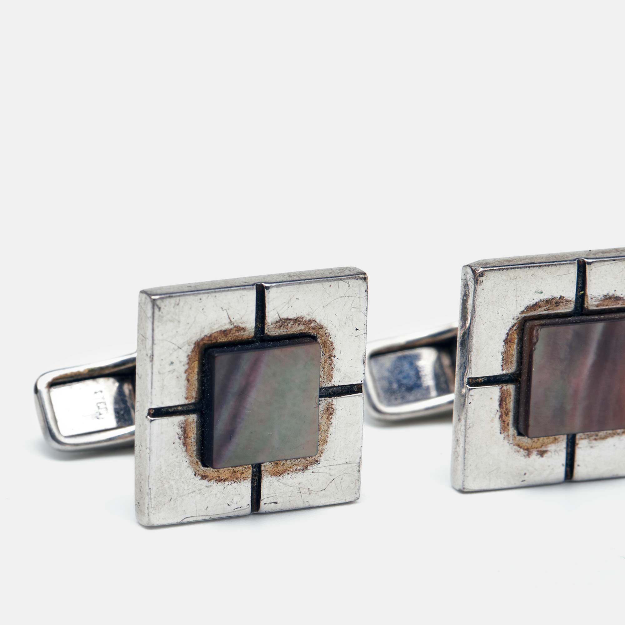 Dunhill Sterling Silver Square Patterned Cufflinks