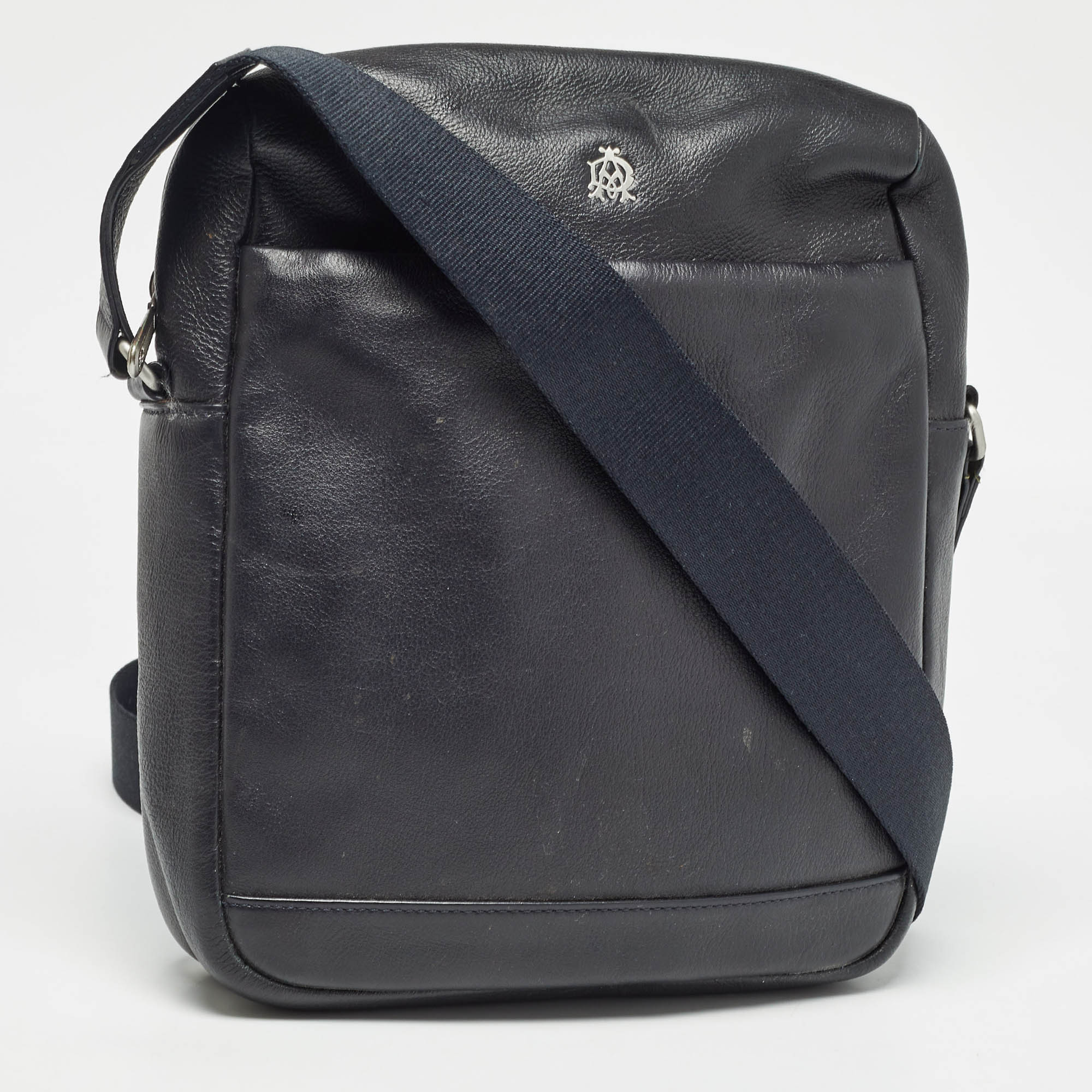 Dunhill Black Leather Zip Messenger Bag