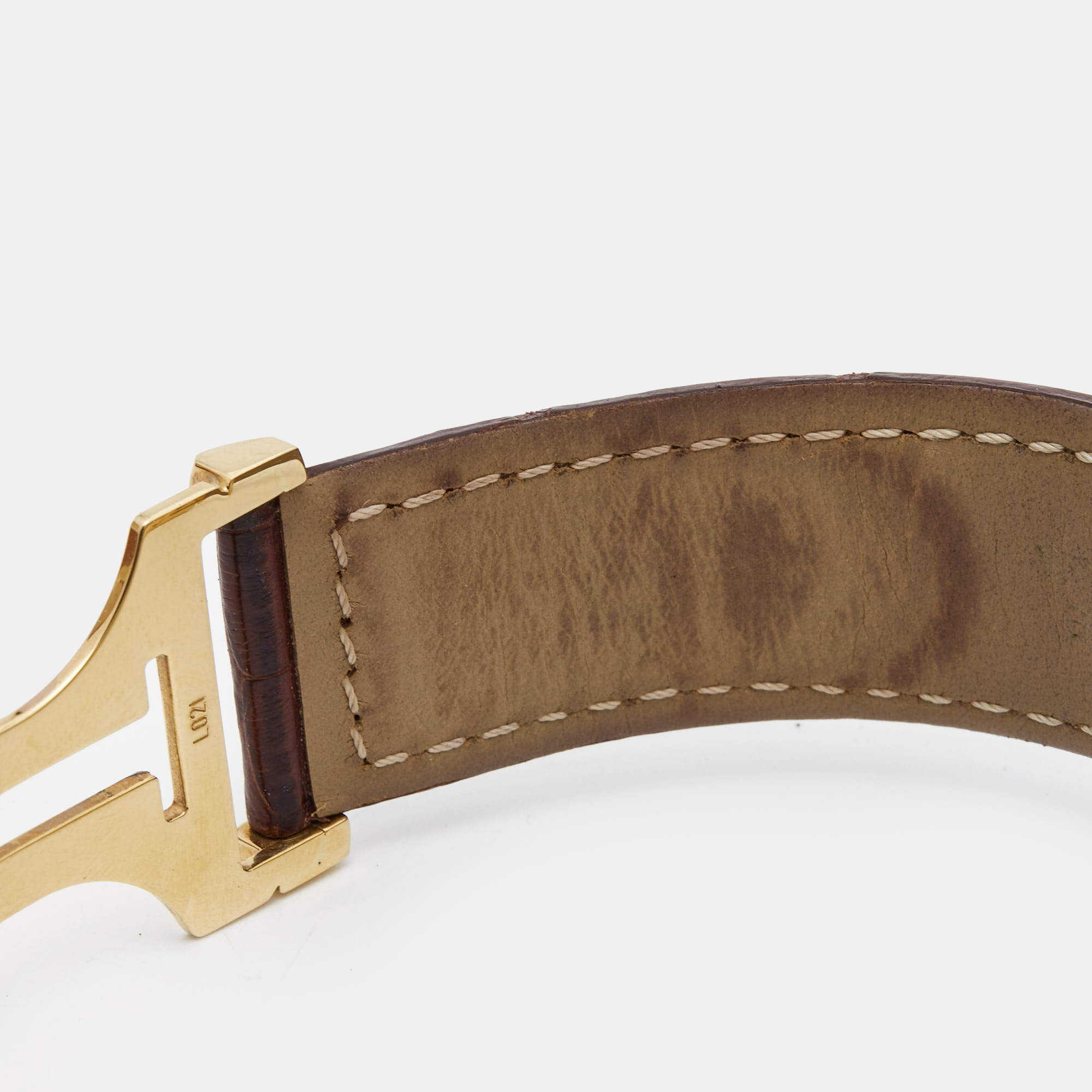 Ebel Silver 18K Yellow Gold Alligator Leather Brasilia 1215618 Men's Wristwatch 32.50 Mm