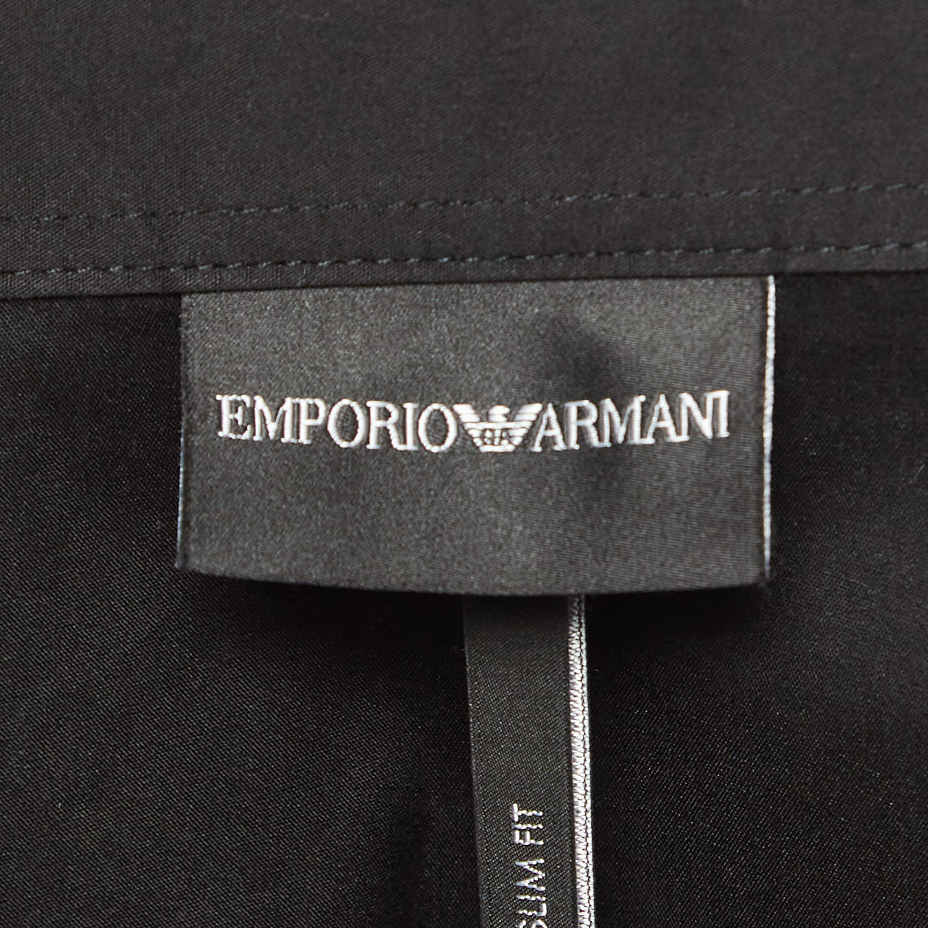 Emporio Armani Black Cotton Blend Slim Fit Rib Collar Shirt XL