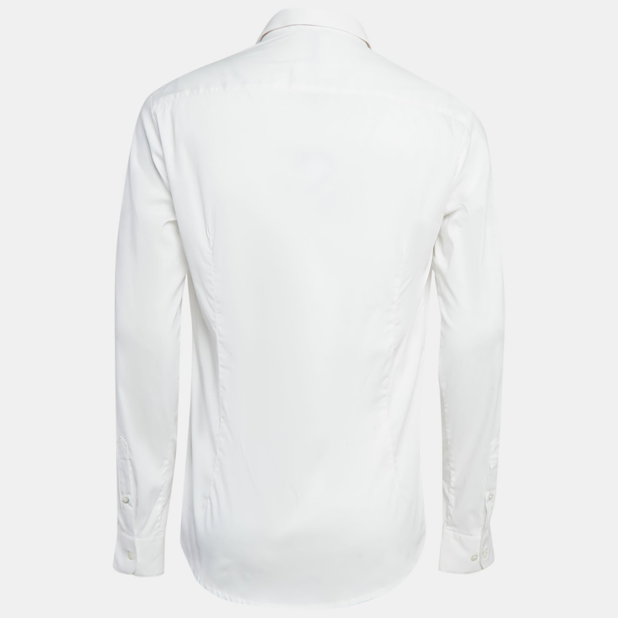 Emporio Armani White Stretch Cotton Button Front Shirt L