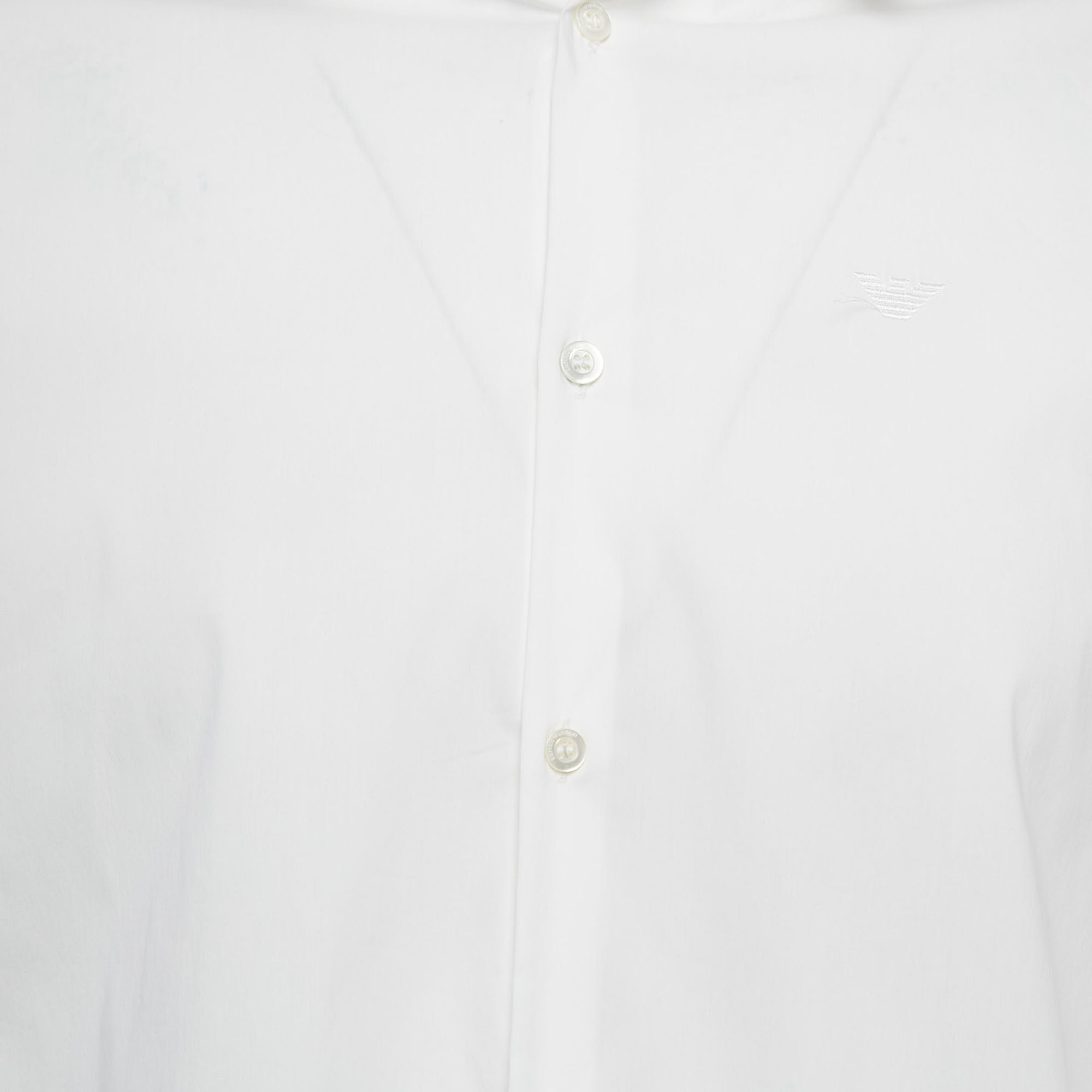 Emporio Armani White Stretch Cotton Button Front Shirt L