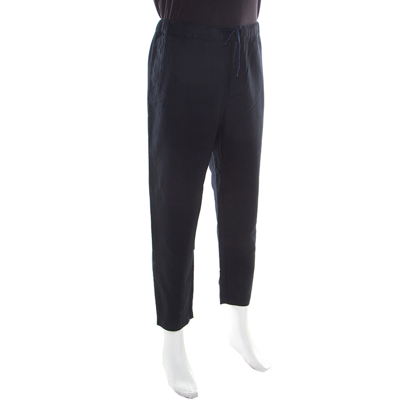 

Emporio Armani Navy Blue Self Checked Cotton Drawstring Trousers