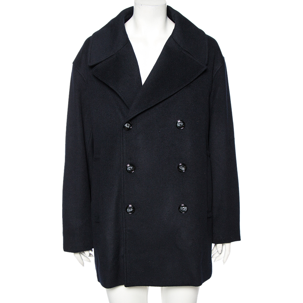 Emporio armani navy blue cashmere double breasted coat xxxl