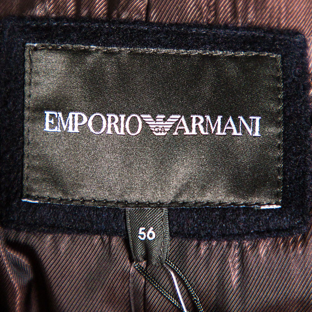 Emporio Armani Navy Blue Cashmere Double Breasted Coat XXXL