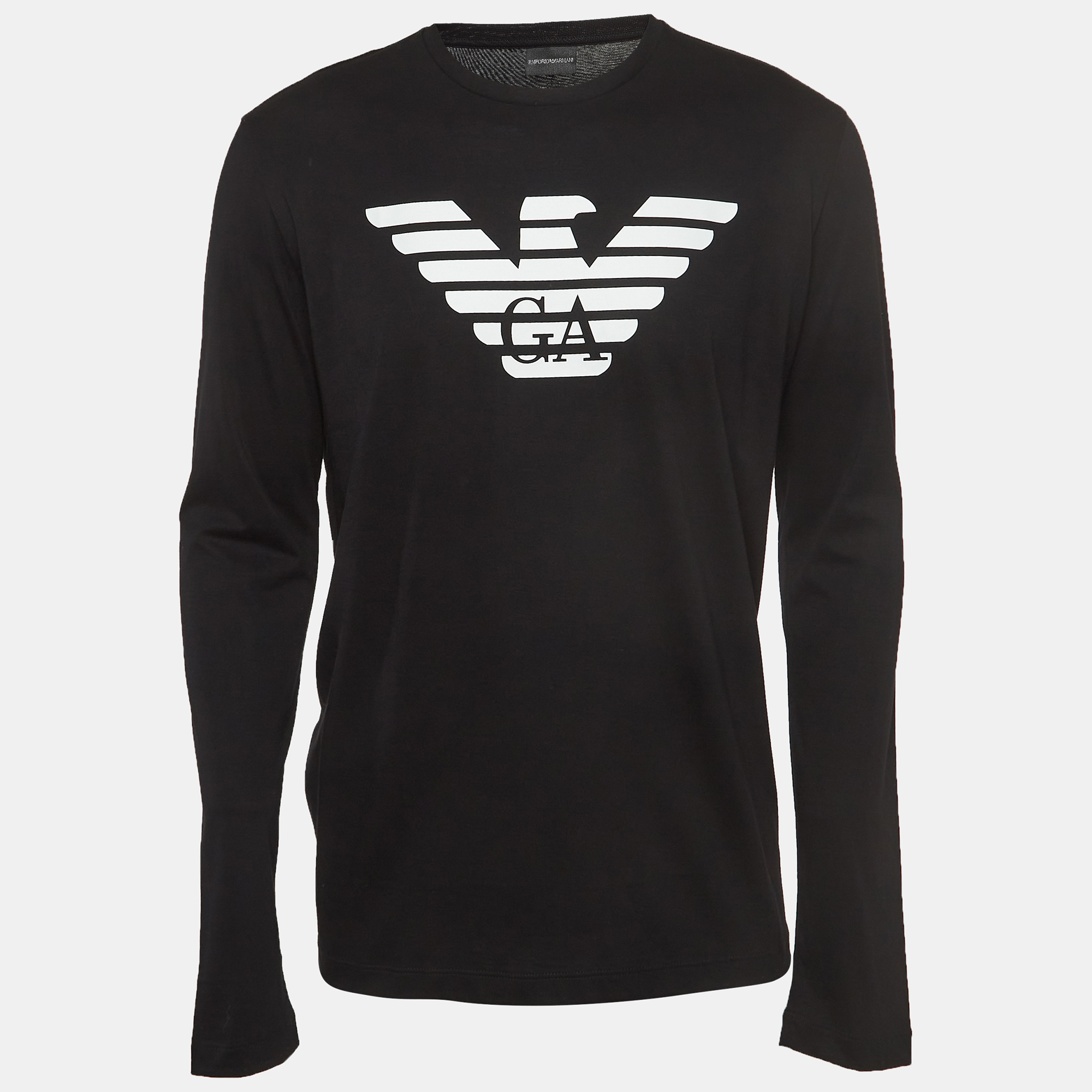 Emporio armani black logo print pima cotton long sleeve t-shirt xxxl