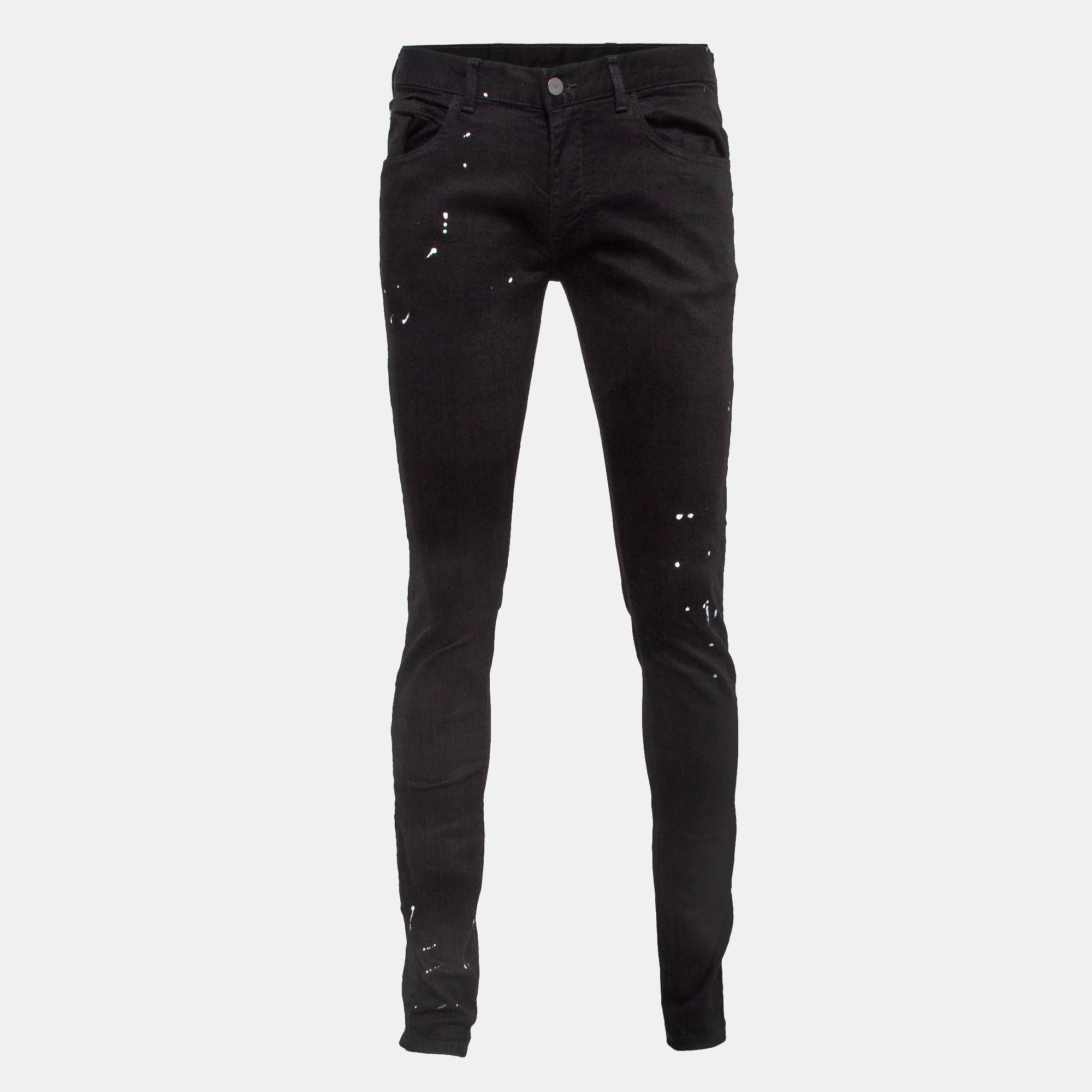 Emporio armani black paint splash denim extra slim fit j10 jeans m waist 31"