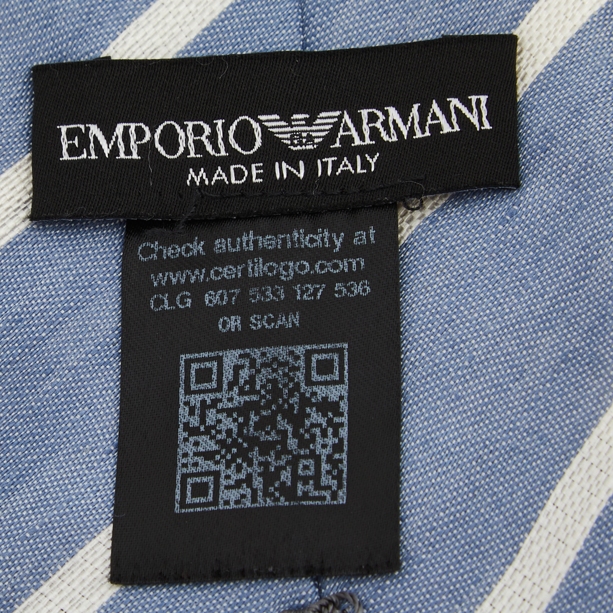 Emporio Armani Blue Striped Linen & Silk Tie