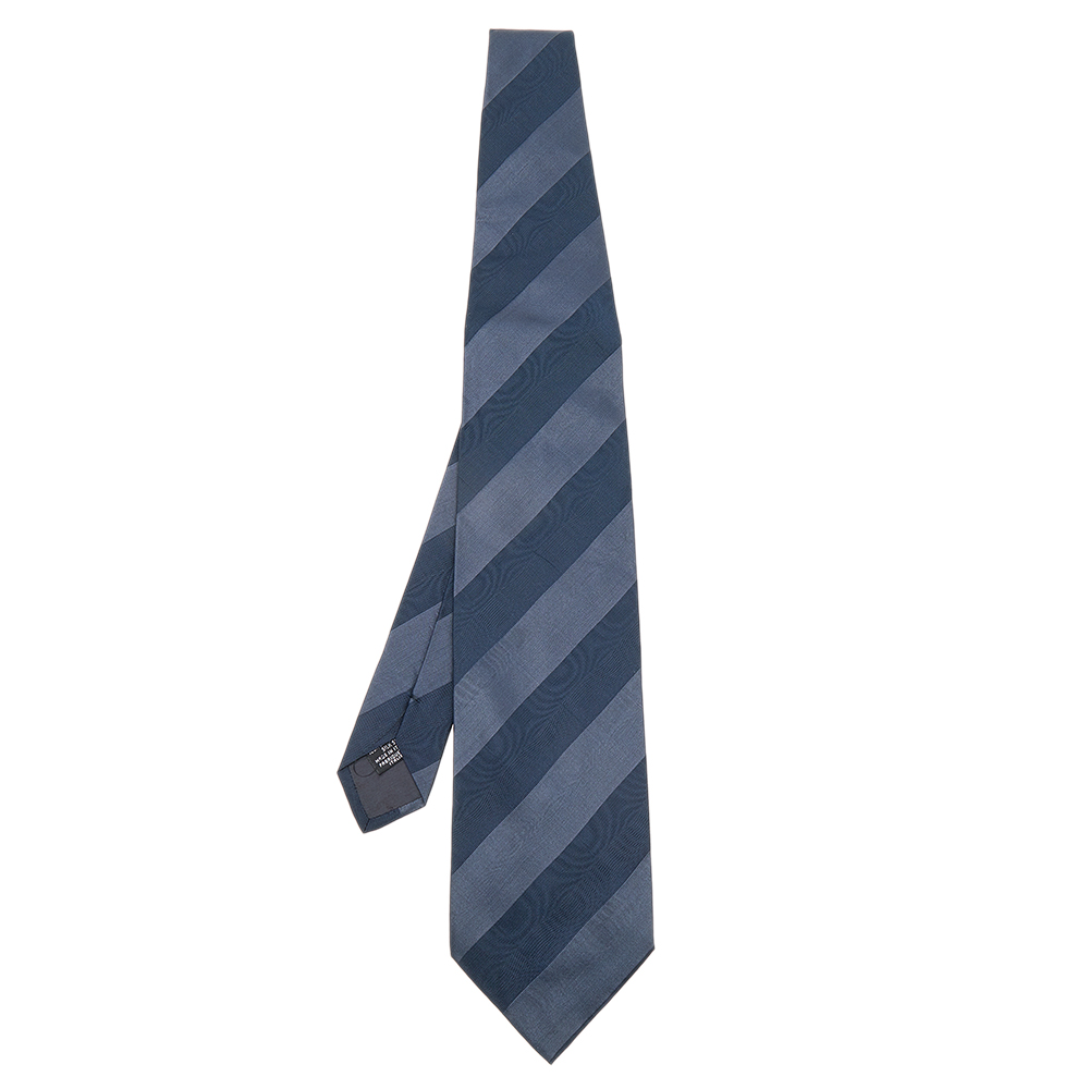 Emporio Armani Navy Blue Striped Silk Tie