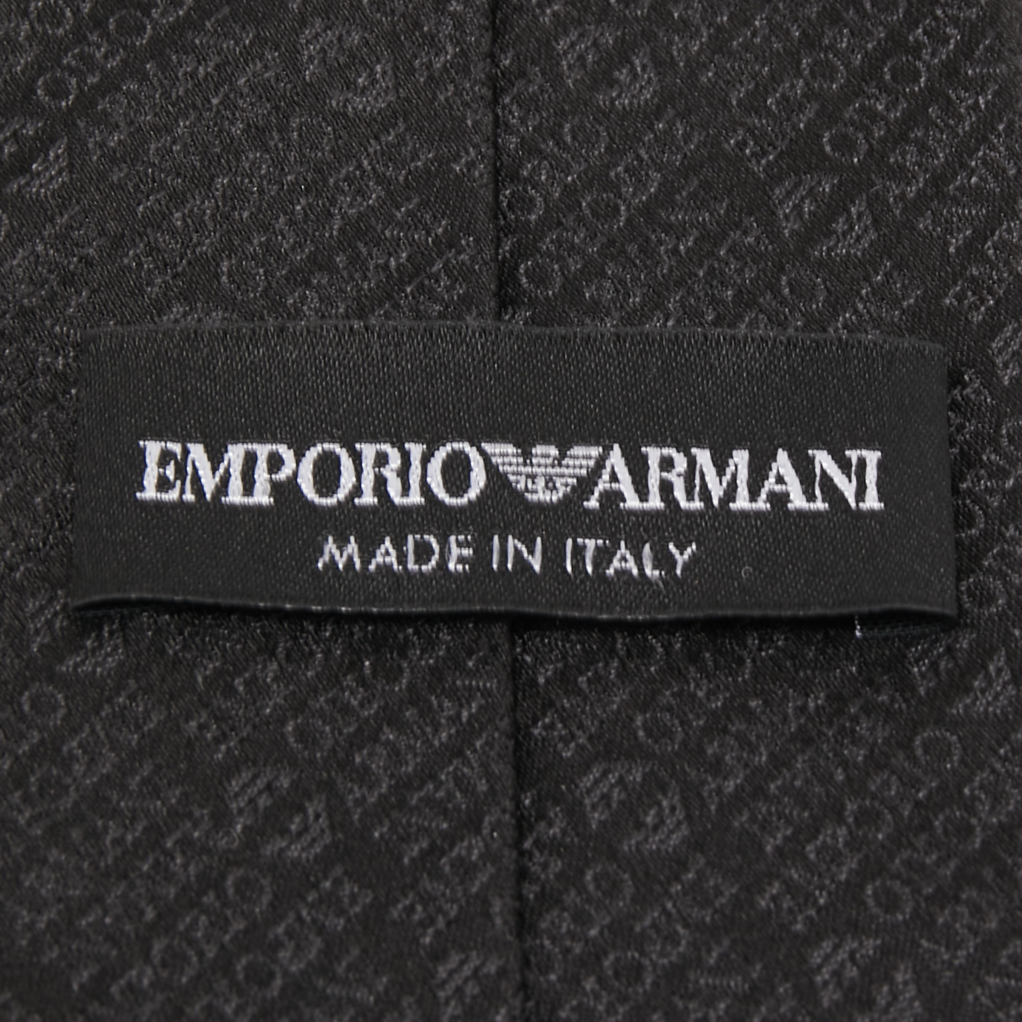 Emporio Armani Black Logo Silk Jacquard Tie
