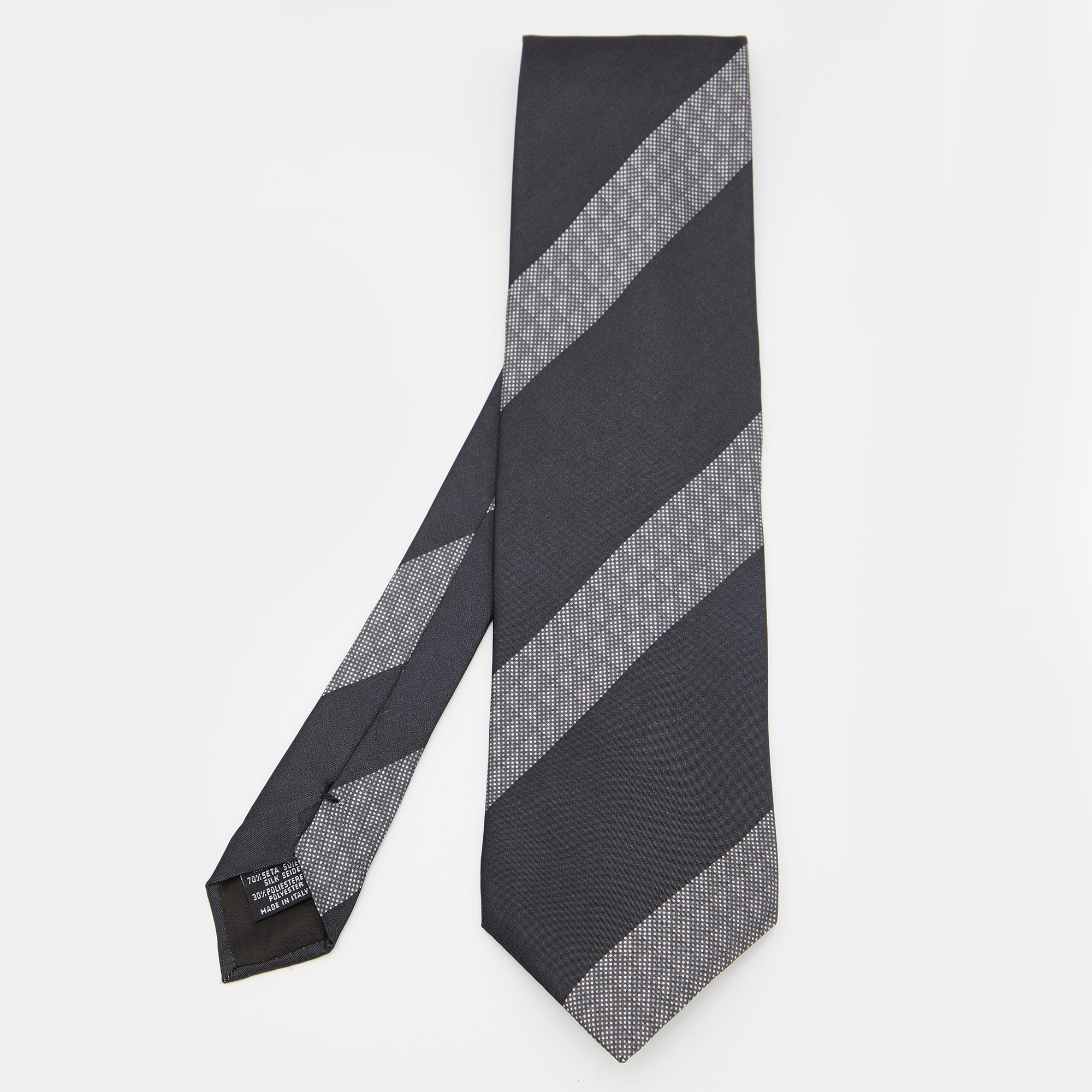 Emporio Armani Black & Grey Striped Silk Tie