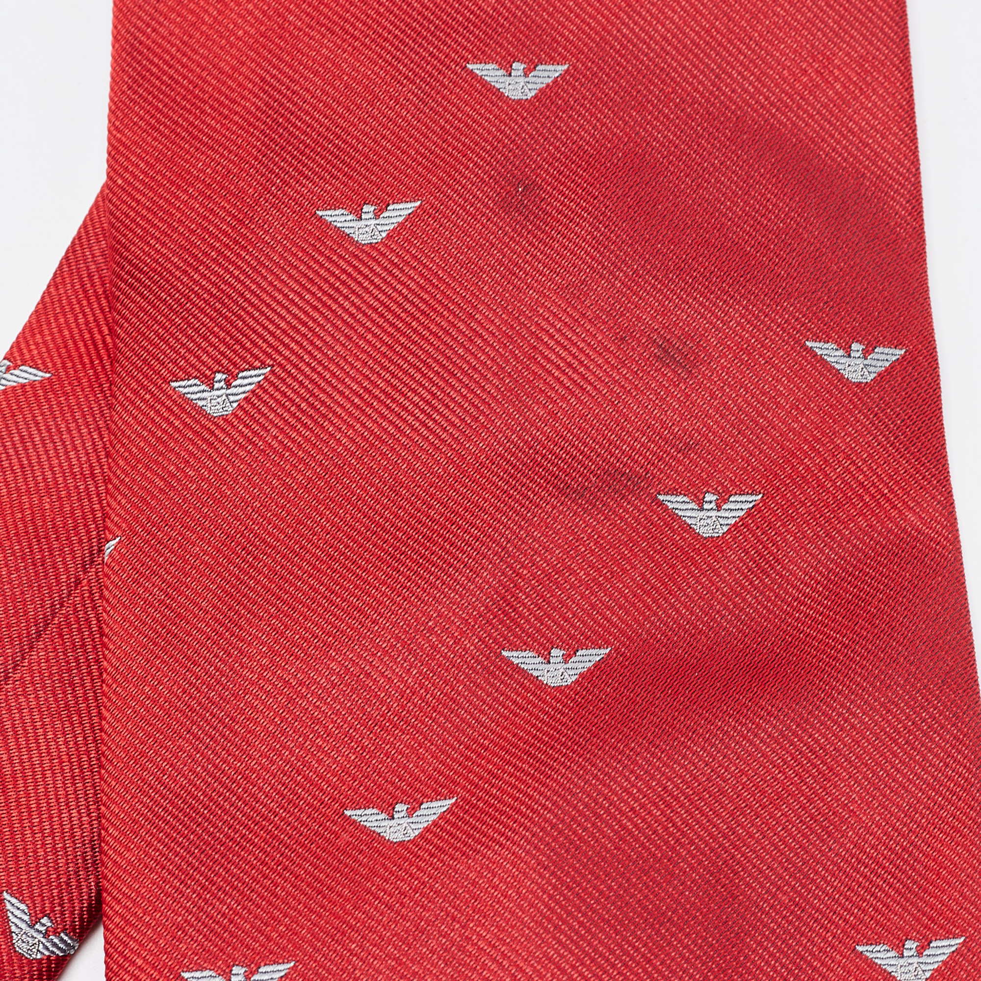 Emporio Armani Red Logo Patterned Silk Traditional Tie