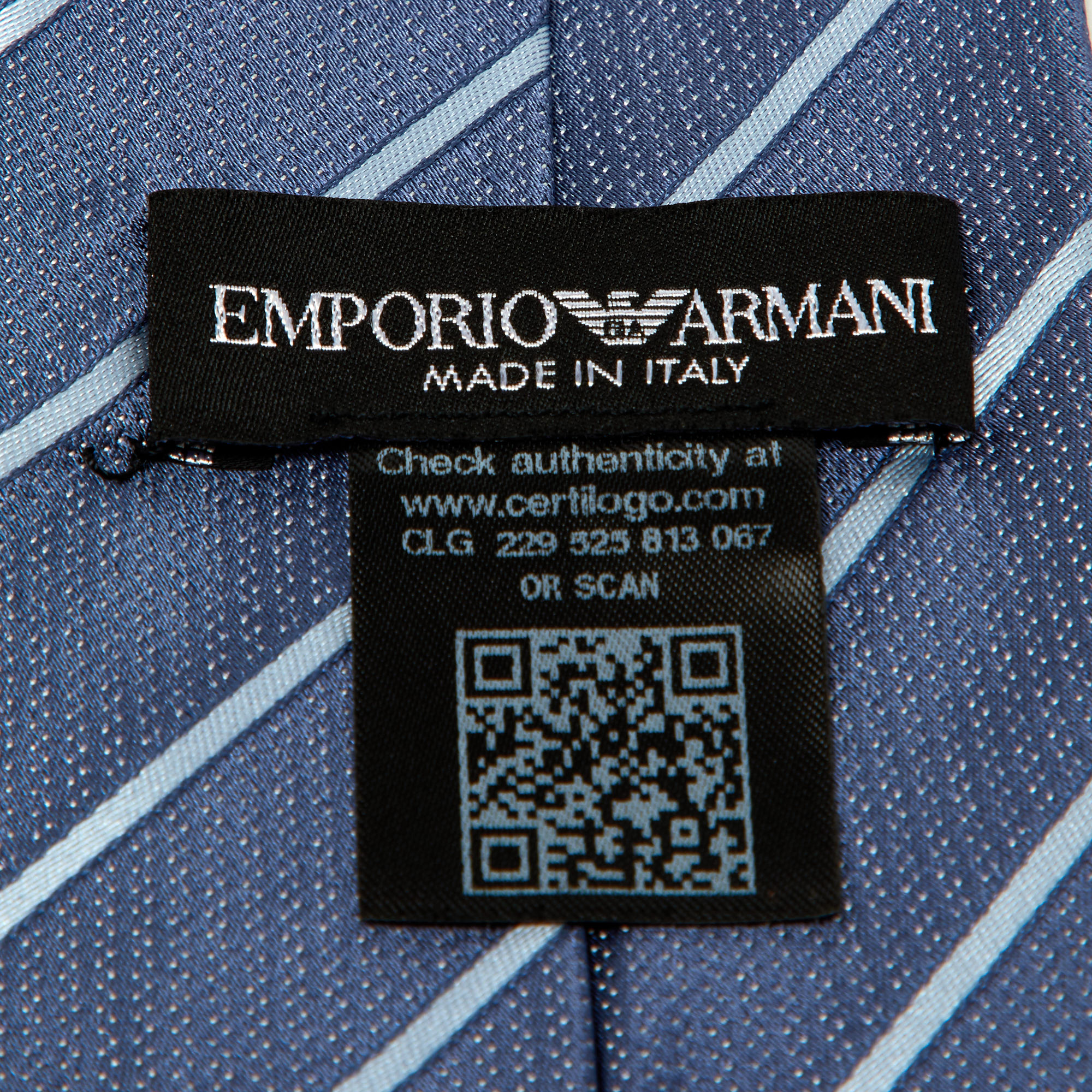 Emporio Armani Blue Diagonal Striped Silk Tie
