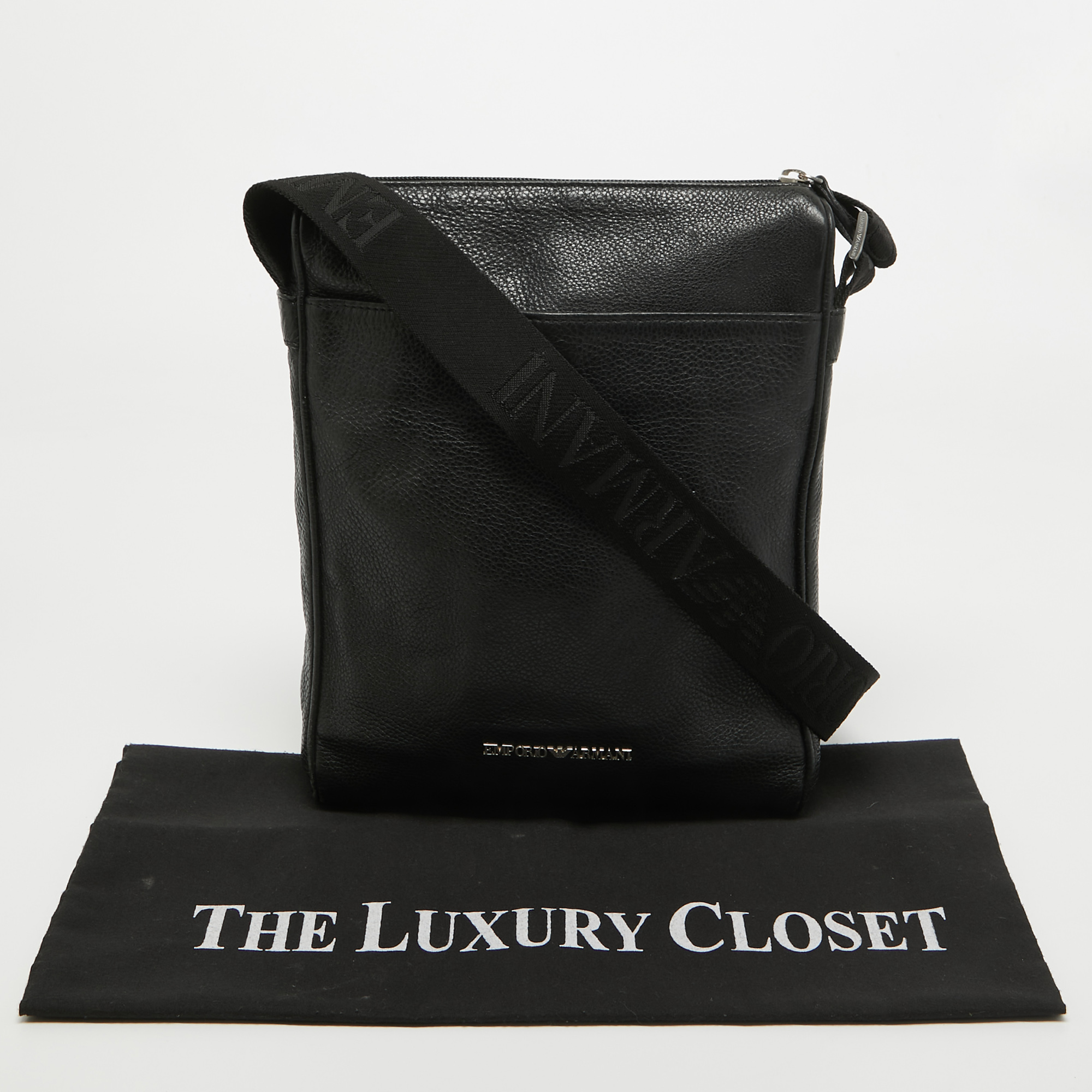 Emporio Armani Black Leather Messenger Bag