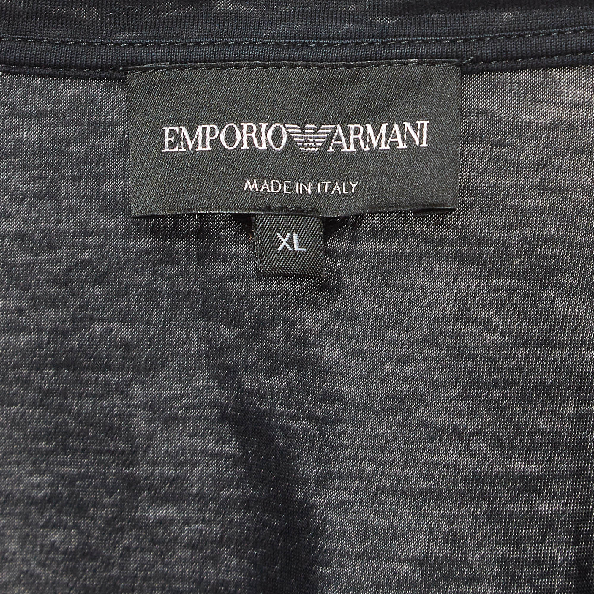 Emporio Armani Black Cotton Shark Applique Jersey V-Neck T-Shirt XL