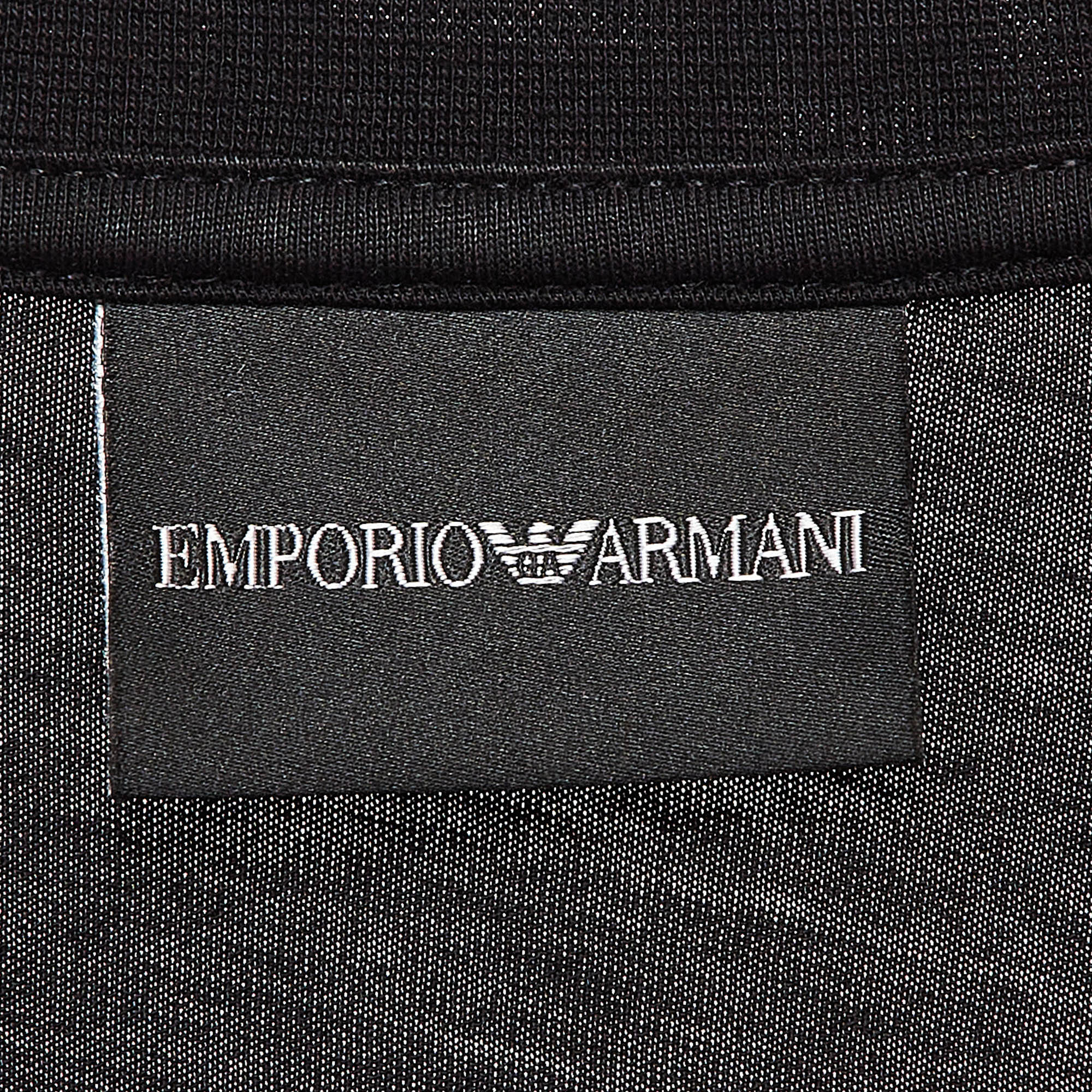 Emporio Armani Black Embroidered Logo Cotton Knit T-Shirt S