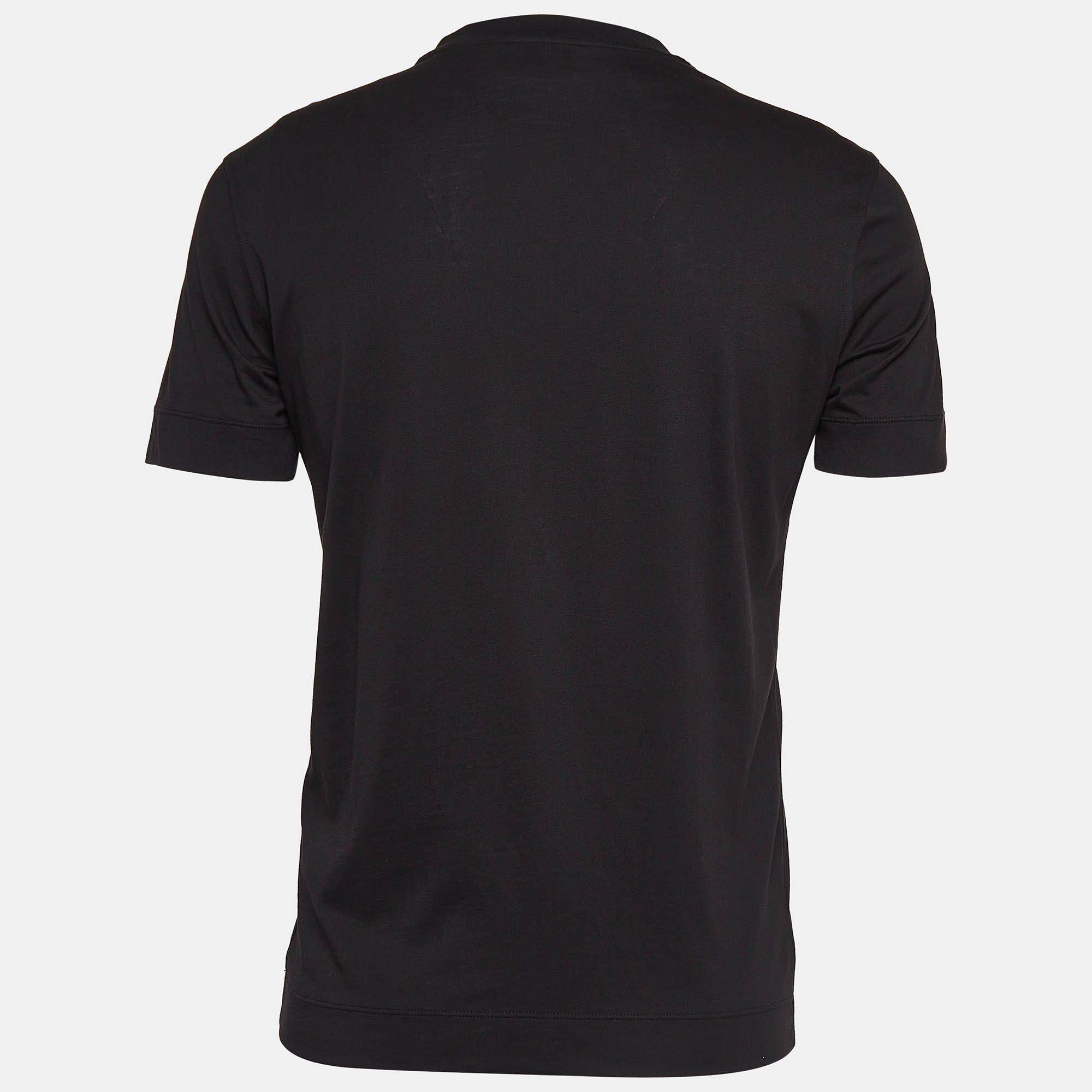 Emporio Armani Black Embroidered Logo Cotton Knit T-Shirt S