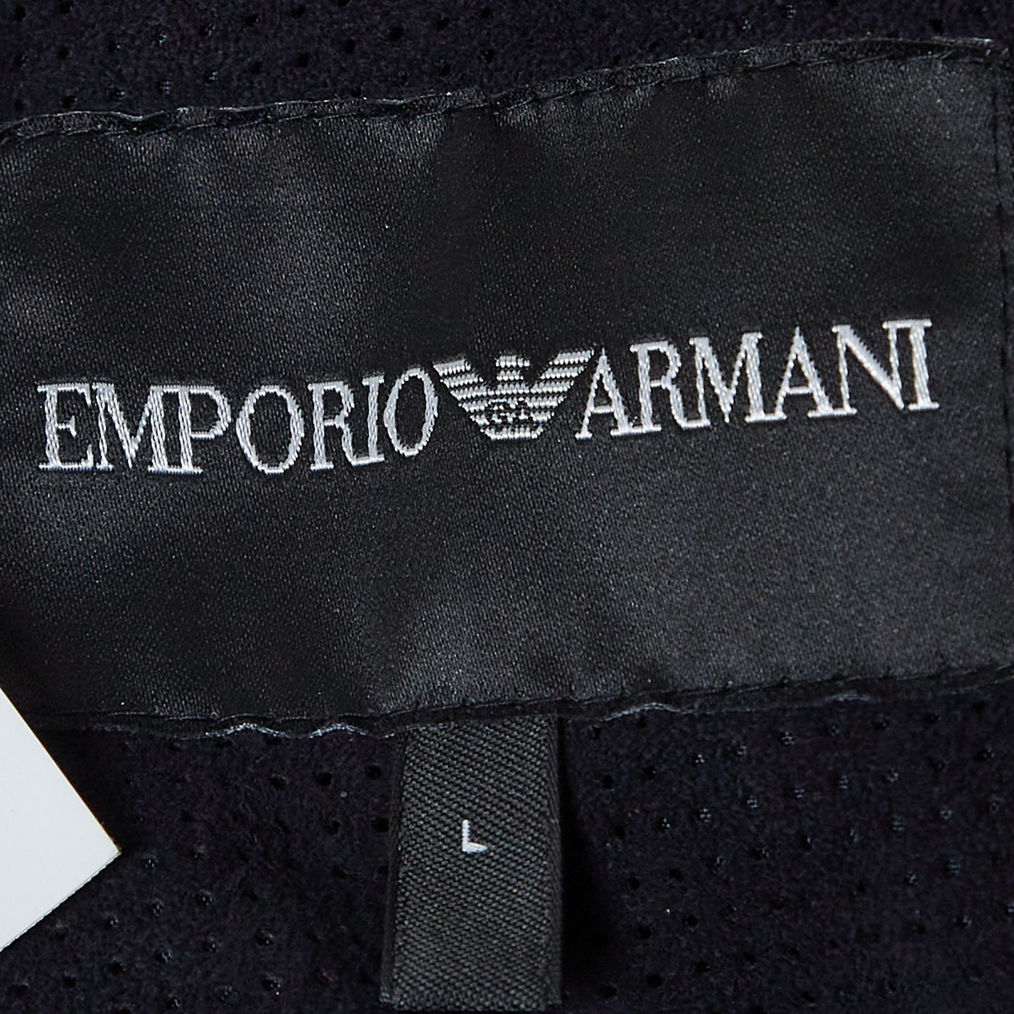 Emporio Armani Navy Blue Perforate Suede Hooded Jacket L