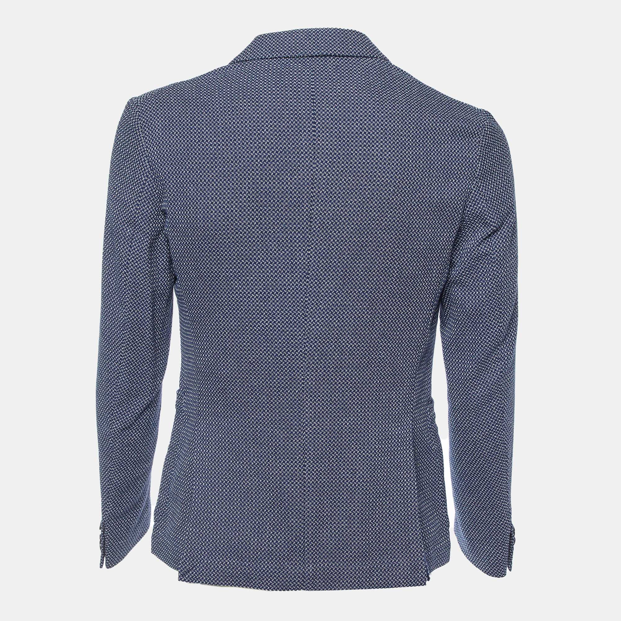 Emporio Armani  Blue Patterned Cotton Single Breasted Blazer S