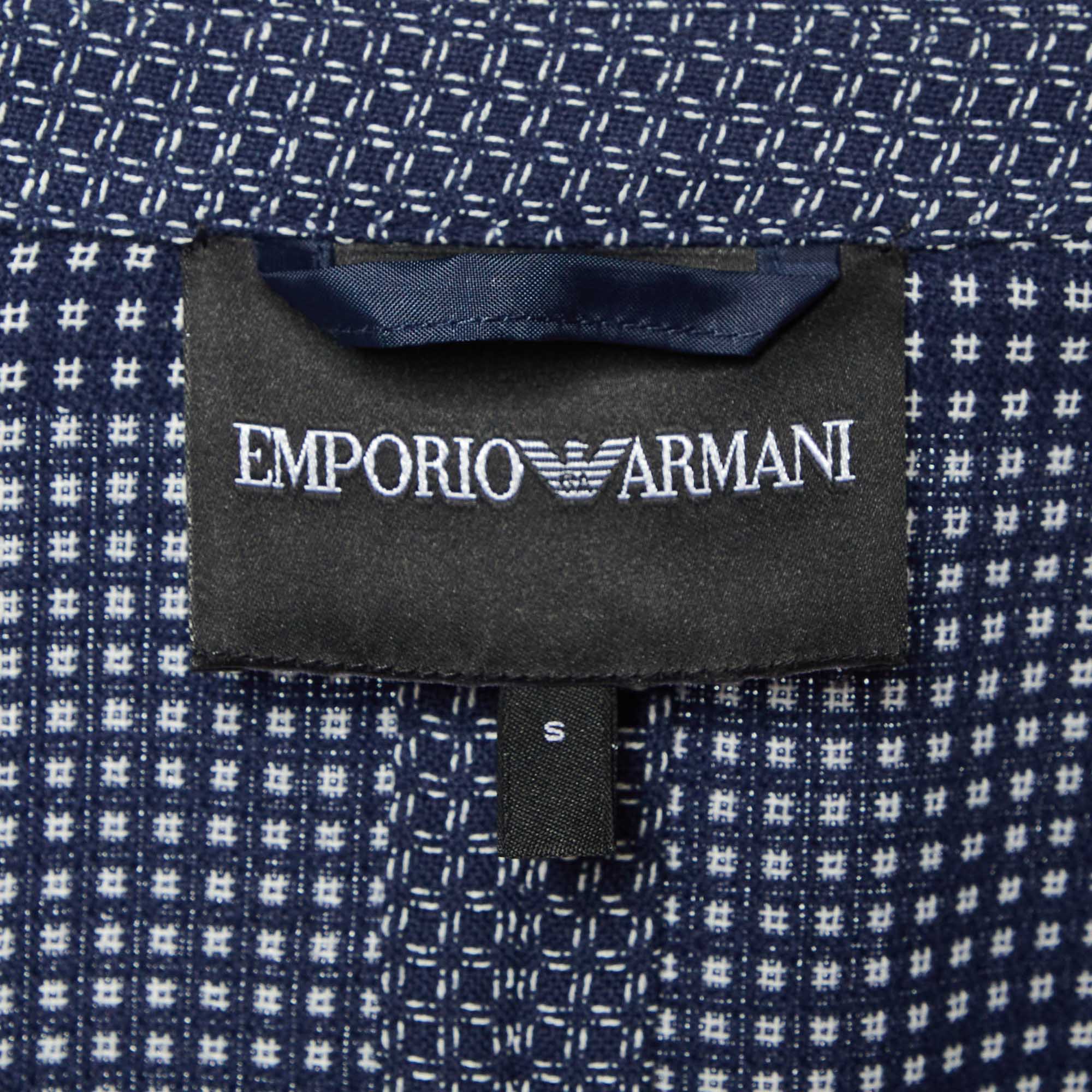 Emporio Armani  Blue Patterned Cotton Single Breasted Blazer S