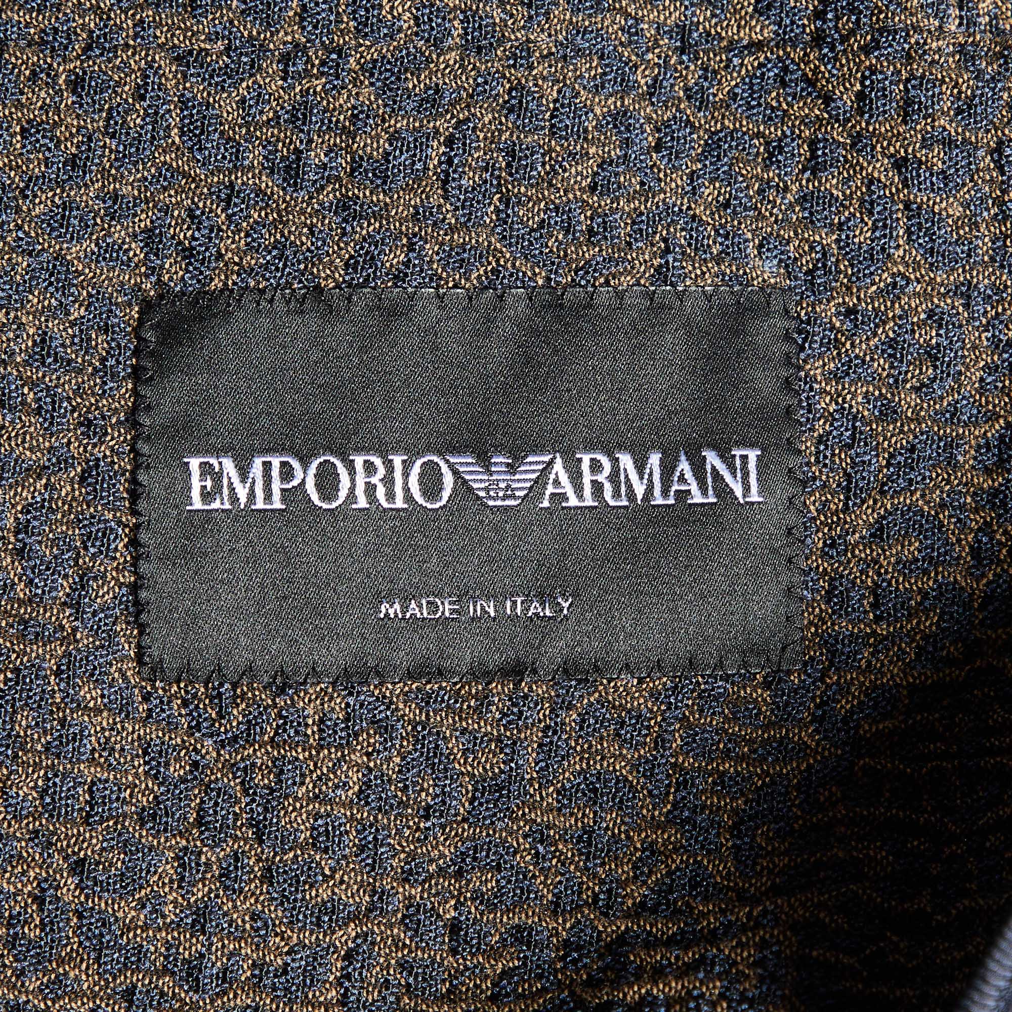 Emporio Armani Brown/Blue Patterned Crepe Single Breasted Jacket S