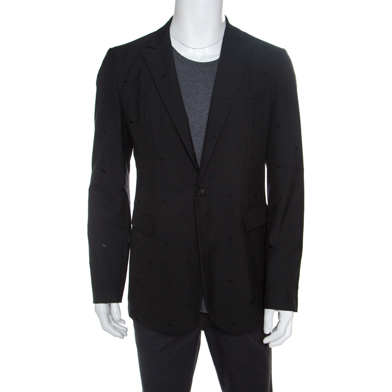 Image of Emporio Armani Black Paisley Cutout Detail Blazer XL