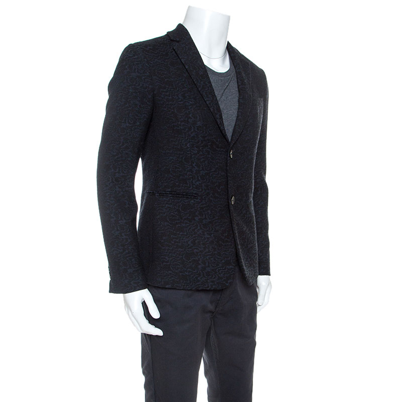 

Emporio Armani Black Jacquard Wool Tailored Johnny Line Blazer
