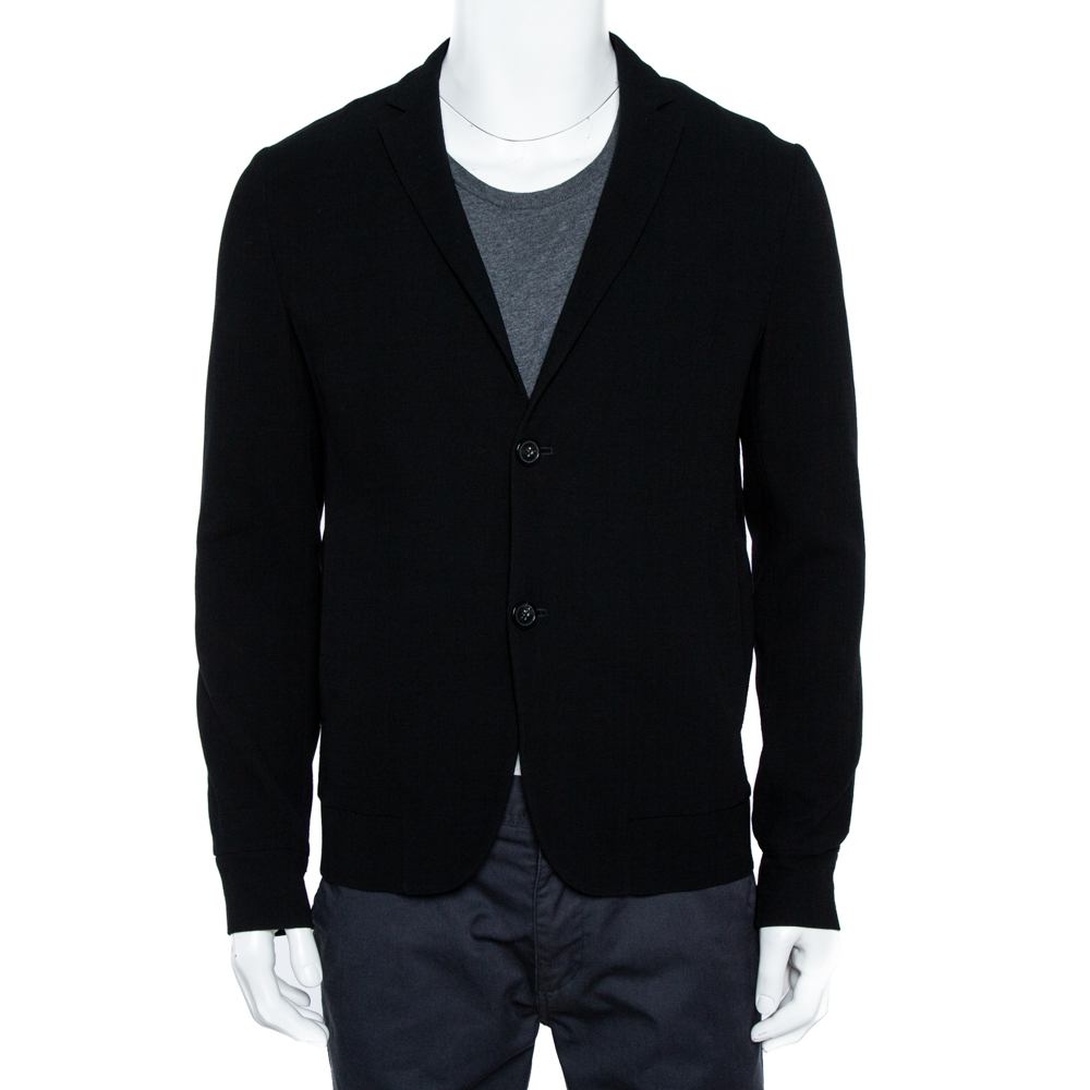 Image of Emporio Armani Black Stretch Wool Two Button Blazer M