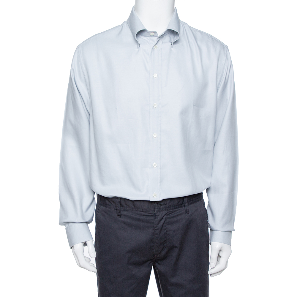 Emporio Armani Pale Grey Cotton Long Sleeve Shirt 4XL