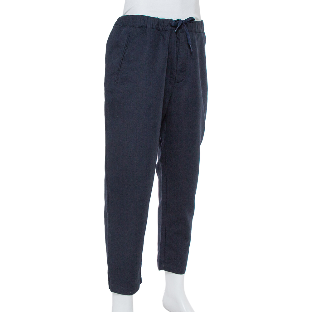 

Emporio Armani Navy Blue Self Checked Cotton Drawstring Trousers