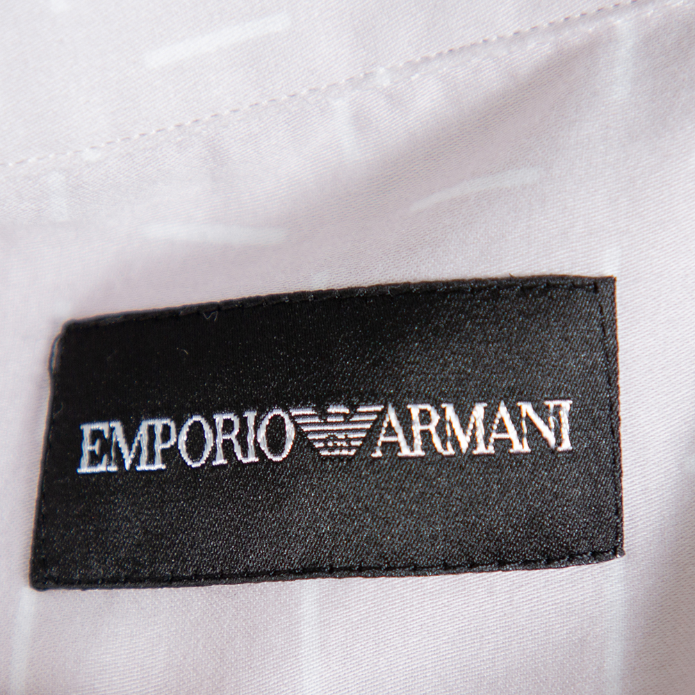 Emporio Armani Beige Printed Cotton Zipper Front Shirt M
