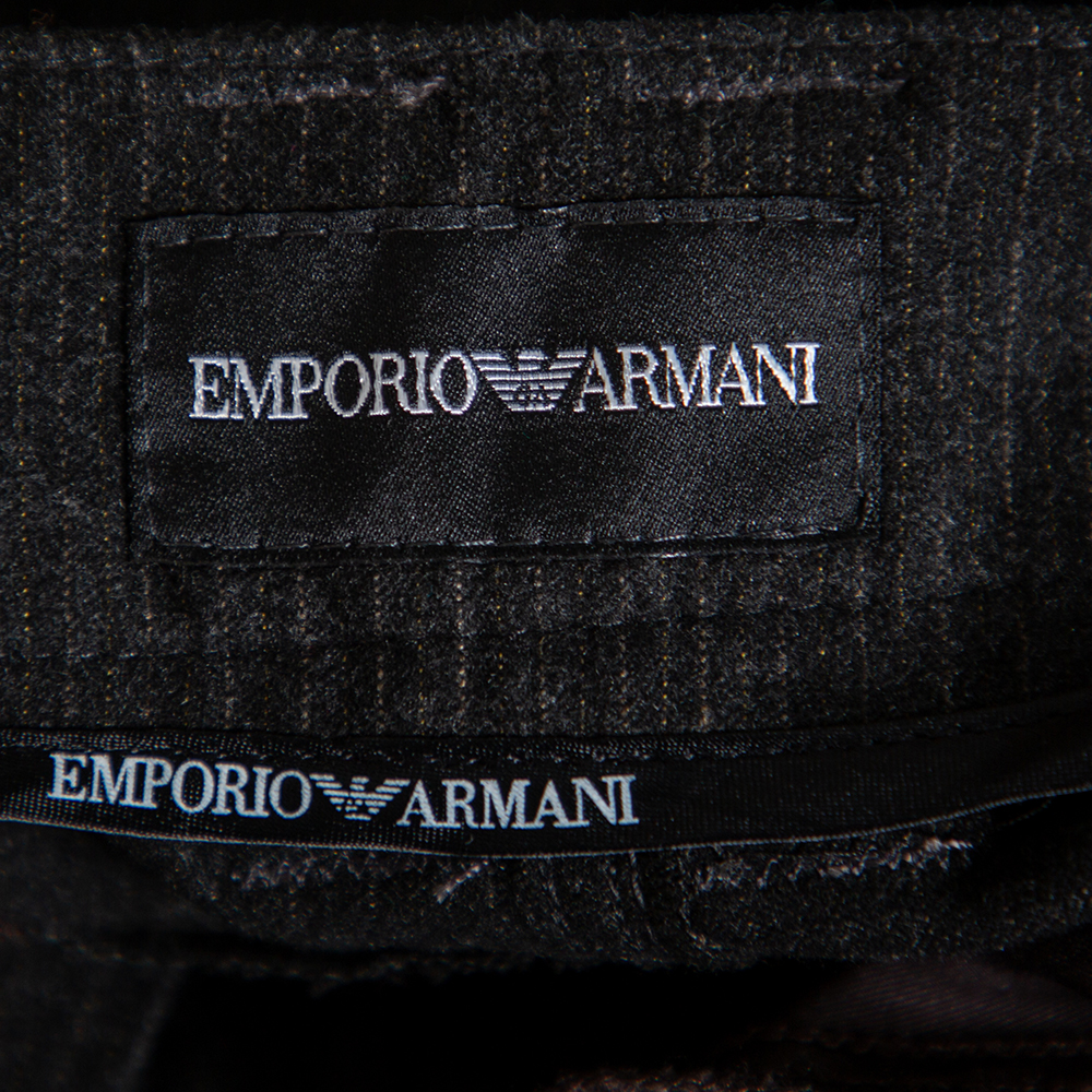 Emporio Armani Black Striped Twill Straight Leg Trousers M