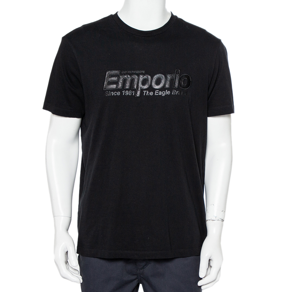 Emporio Armani Black Logo Embroidered Cotton Crewneck T-Shirt XXL