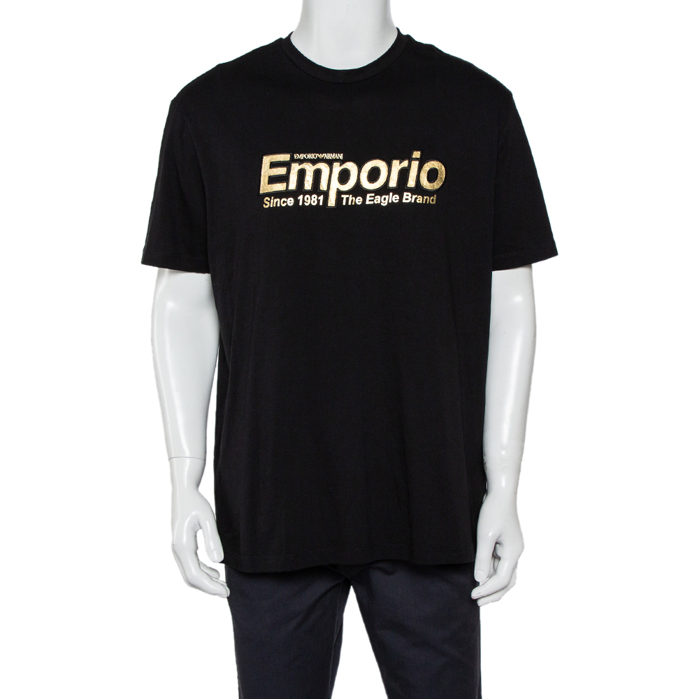 Emporio Armani Black Cotton Logo Printed Crewneck T-Shirt 3XL