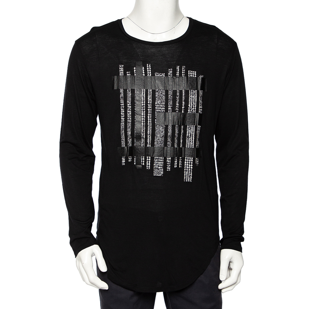 Emporio Armani Black Cotton & Modal Applique Detail Long Sleeve T-Shirt M