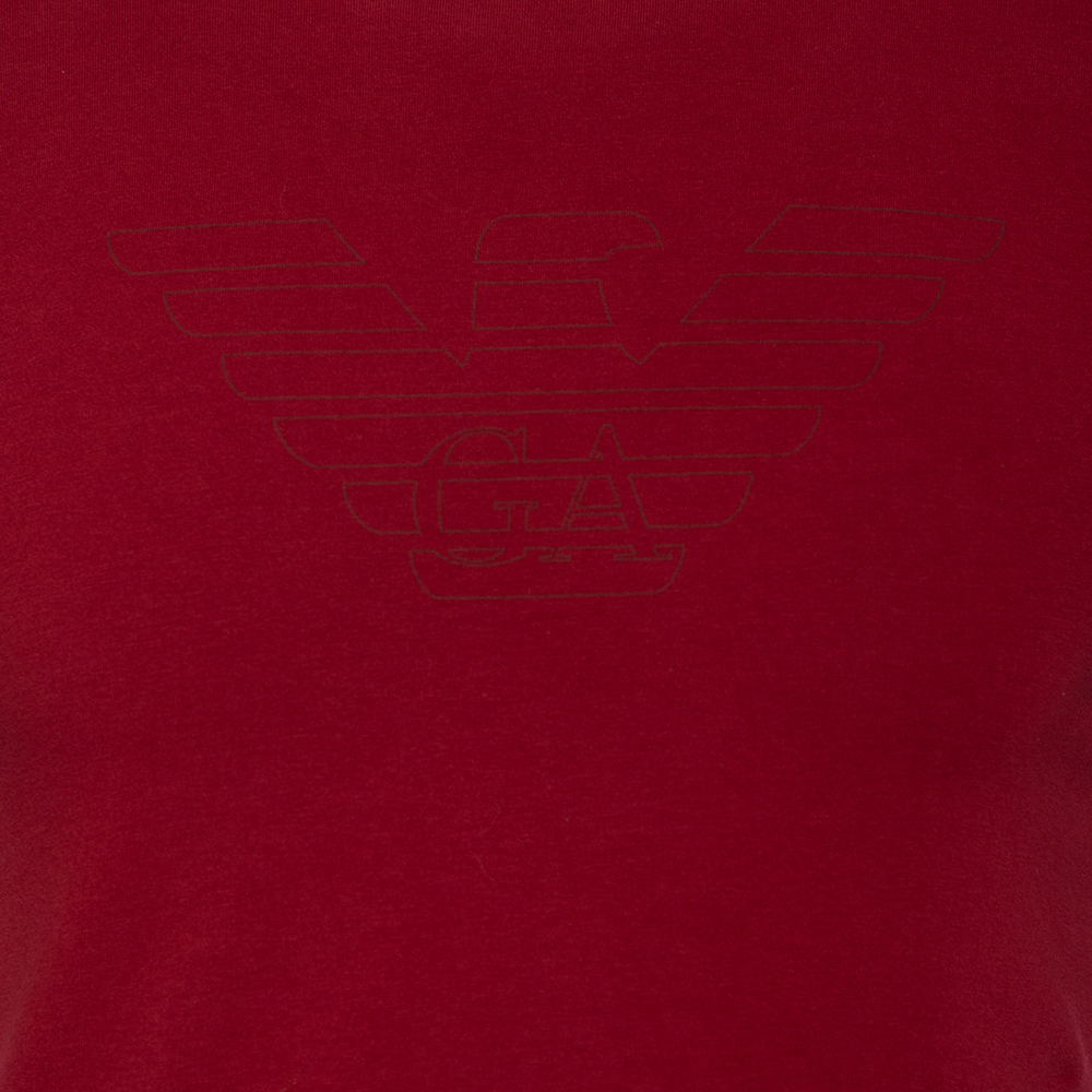 Emporio Armani Burgundy Logo Printed Cotton Crewneck T-Shirt M