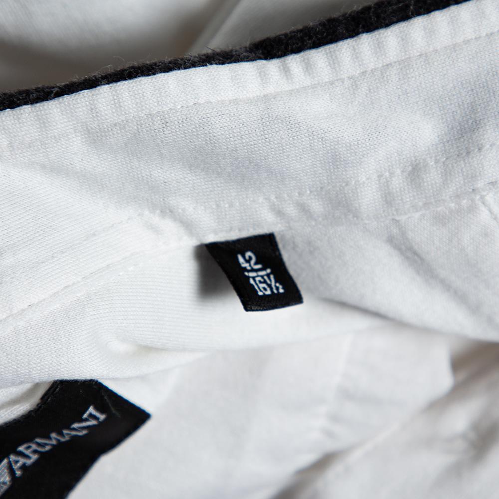 Emporio Armani White Cotton Contrast Wool Trim Button Front Shirt XL