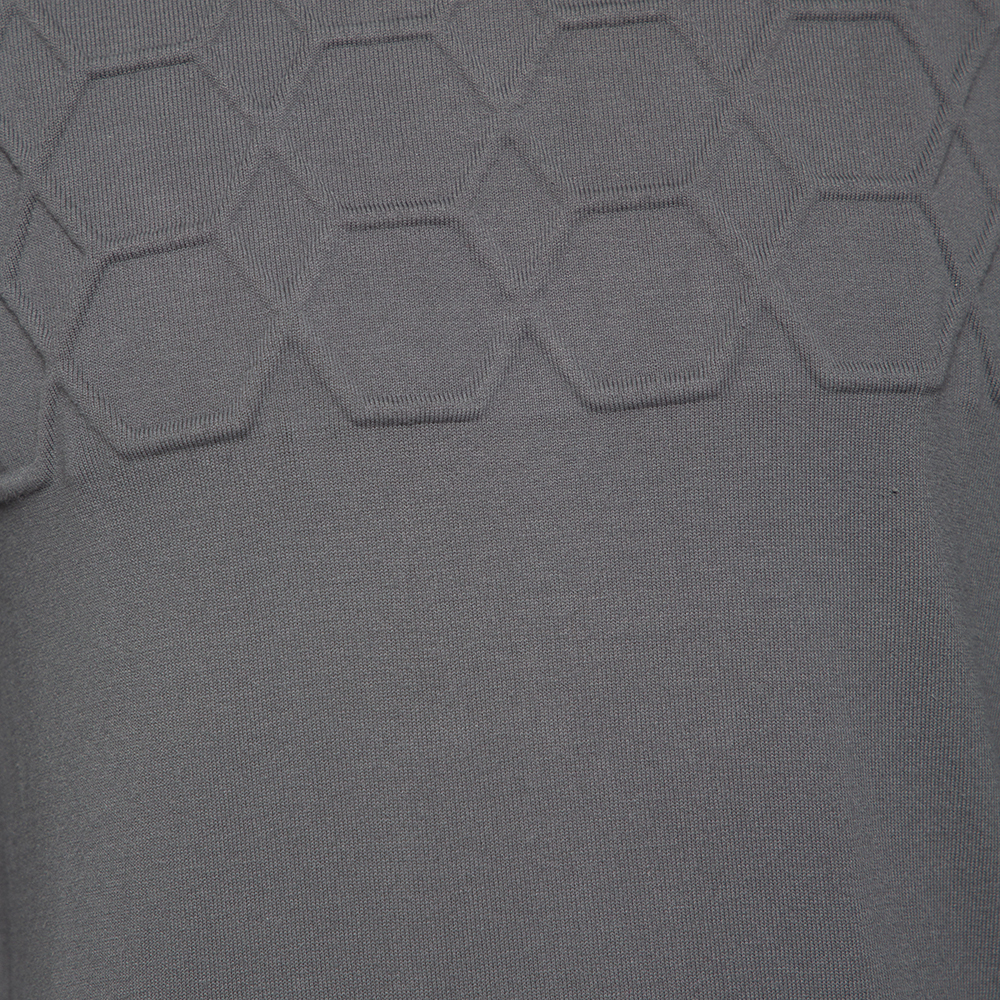 Emporio Armani Grey Embossed Knit Round Neck Sweater L