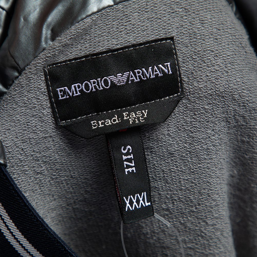 Emporio Armani Grey Cotton Knit Contrast Trim Hooded Sweatshirt 3XL