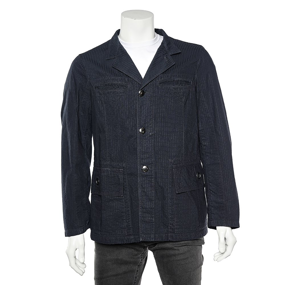 Emporio Armani Blue Striped Cotton Jacket L