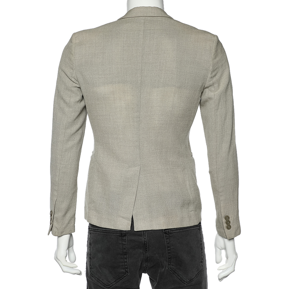 Emporio Armani Beige Textured Wool Button Front Blazer S