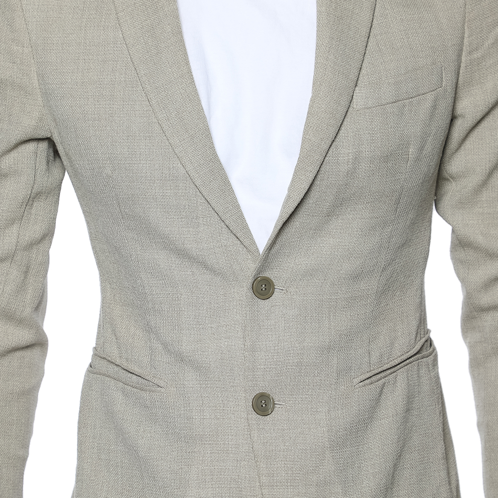 Emporio Armani Beige Textured Wool Button Front Blazer S