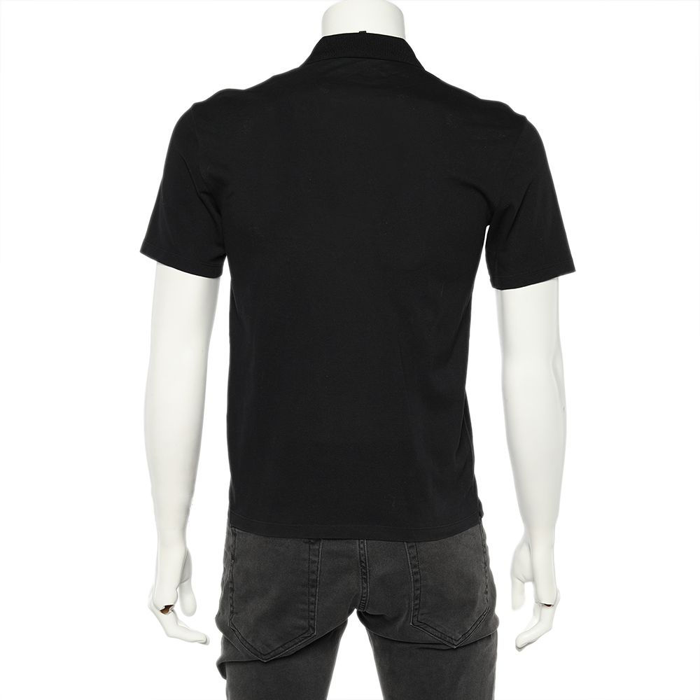 Emporio Armani Black Logo Embroidered Cotton Pique Polo T-Shirt XS