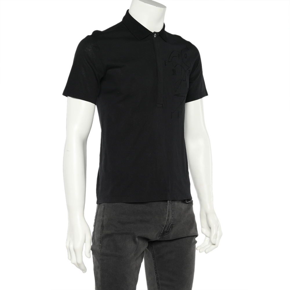 Emporio Armani Black Logo Embroidered Cotton Pique Polo T-Shirt XS